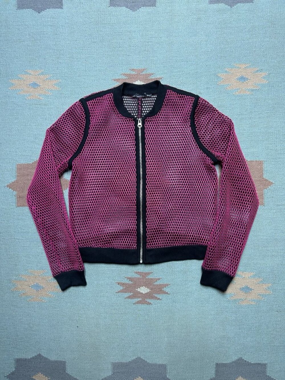 Vtg y2k mesh fishnet shirt jacket cropped pink rave Tripp style women’s medium?